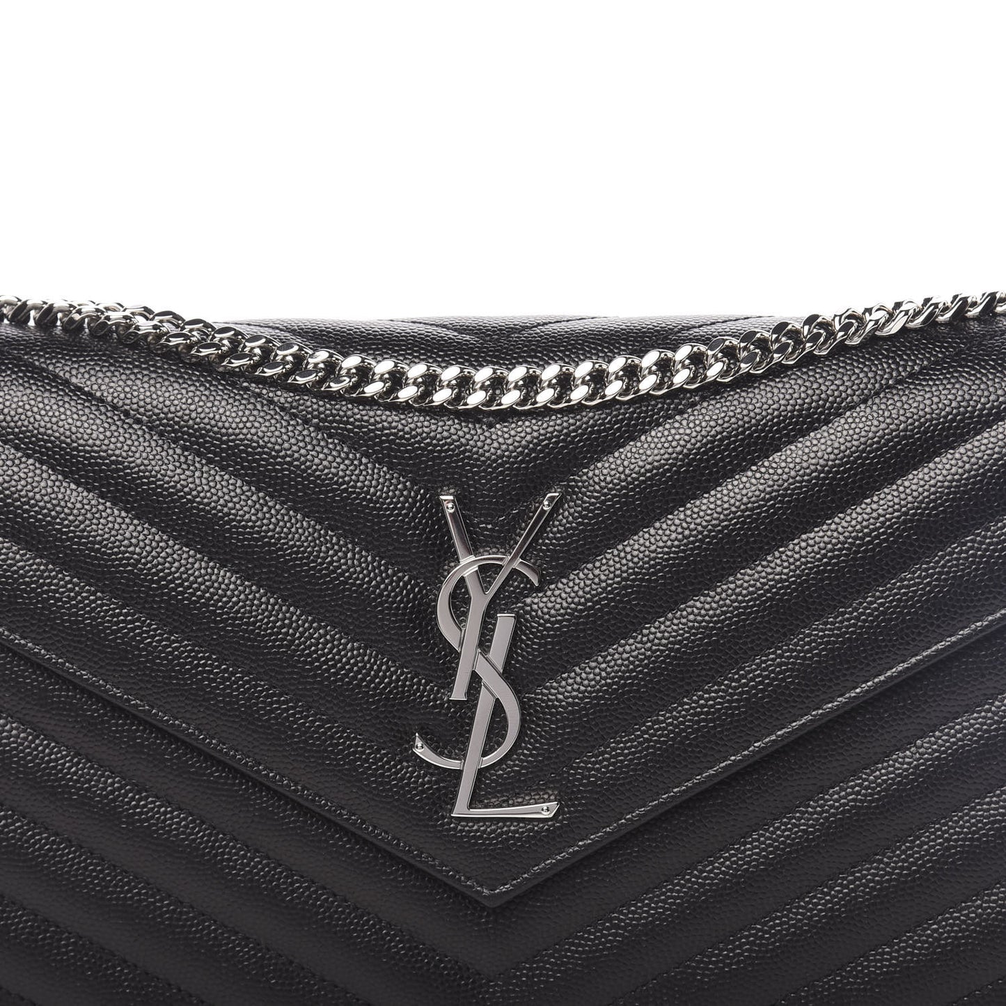 Grain De Poudre Matelasse Chevron Monogram Chain Wallet Black