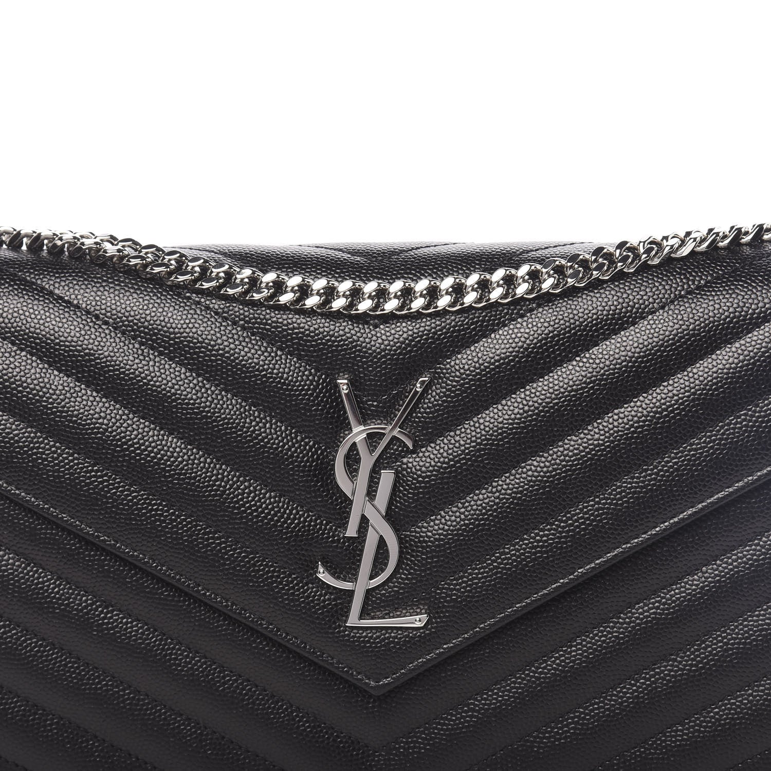Saint Laurent Grain De Poudre Matelasse Chevron Monogram Chain Wallet Black 10 of 11