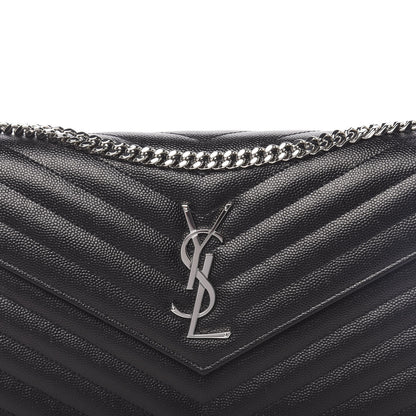 Saint Laurent Grain De Poudre Matelasse Chevron Monogram Chain Wallet Black 10 of 11