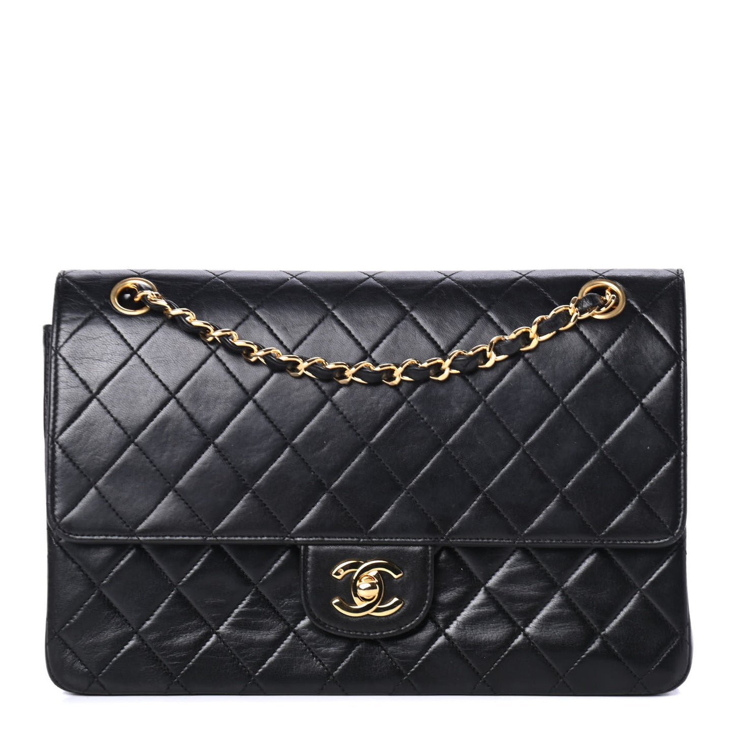 Lambskin Quilted Medium Double Flap Black