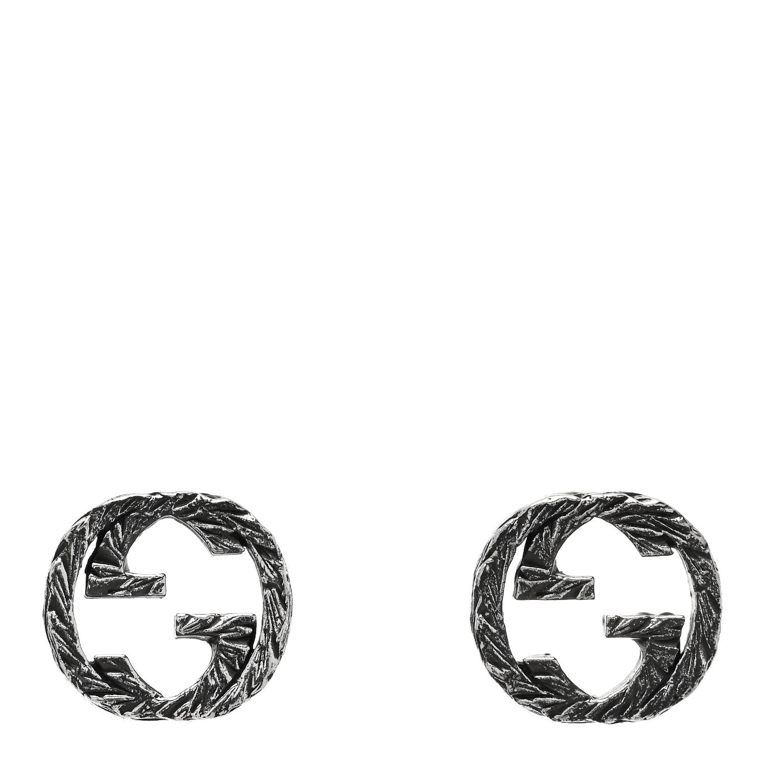 Gucci Sterling Silver Textured Interlocking G Stud Earrings 1 of 5