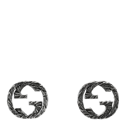 Gucci Sterling Silver Textured Interlocking G Stud Earrings 1 of 5
