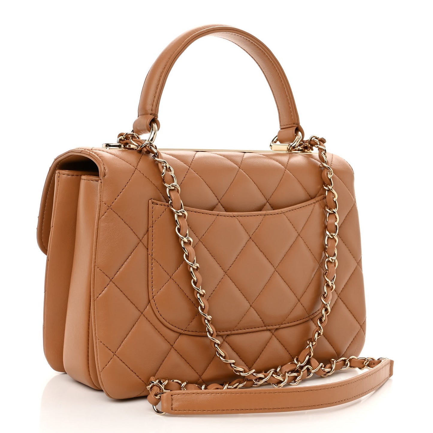 Lambskin Quilted Small Trendy CC Flap Dual Handle Bag Camel