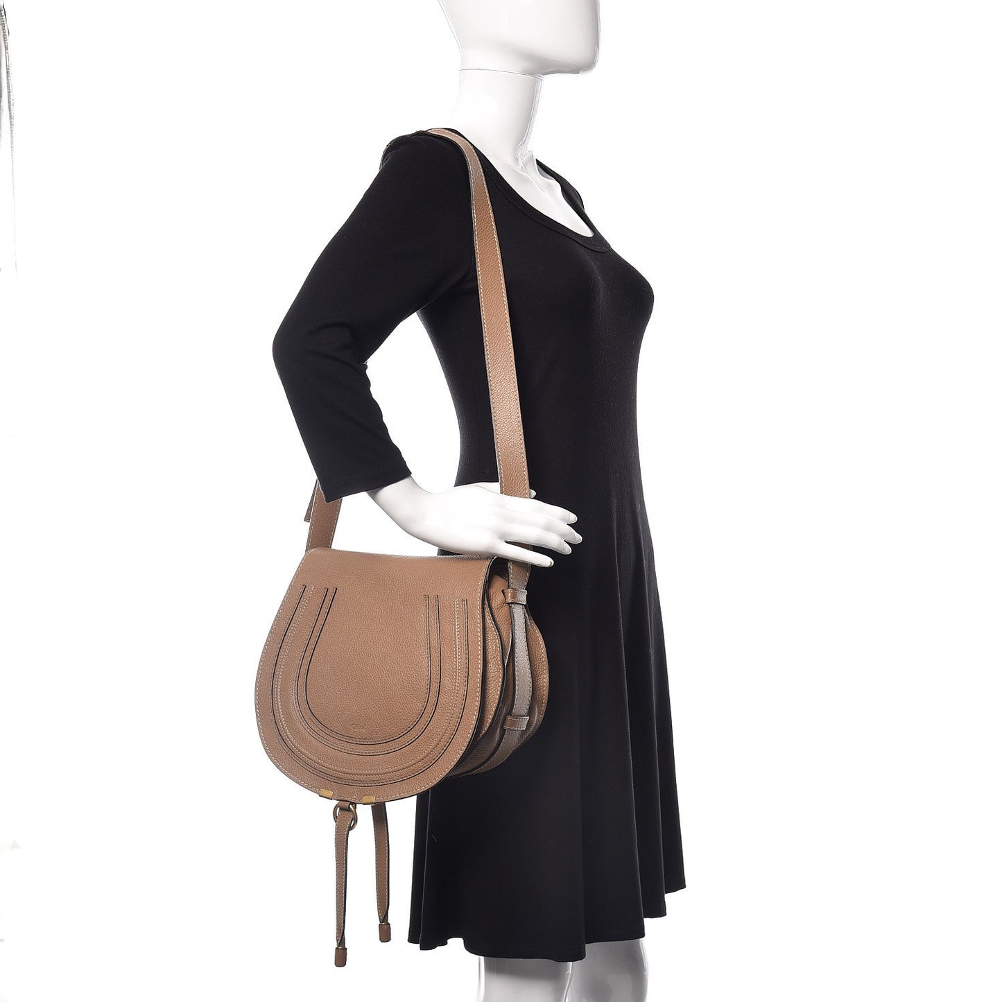 Calfskin Medium Marcie Round Crossbody Bag Nut