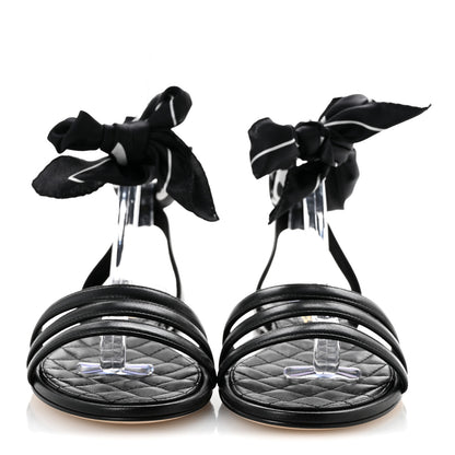 Chanel Lambskin Silk CC Wrap Ankle Flat Sandals 40 Black 3 of 10