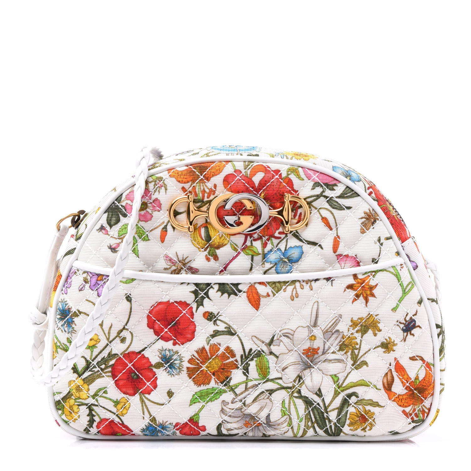 Gucci Canvas Flora Floral Trapuntata Small Zumi Dome Shoulder Bag White 1 of 10