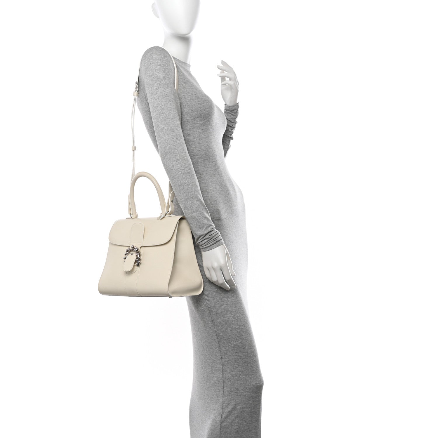 Delvaux Box Calfskin Studded MM Brillant Satchel Ivory 2 of 12