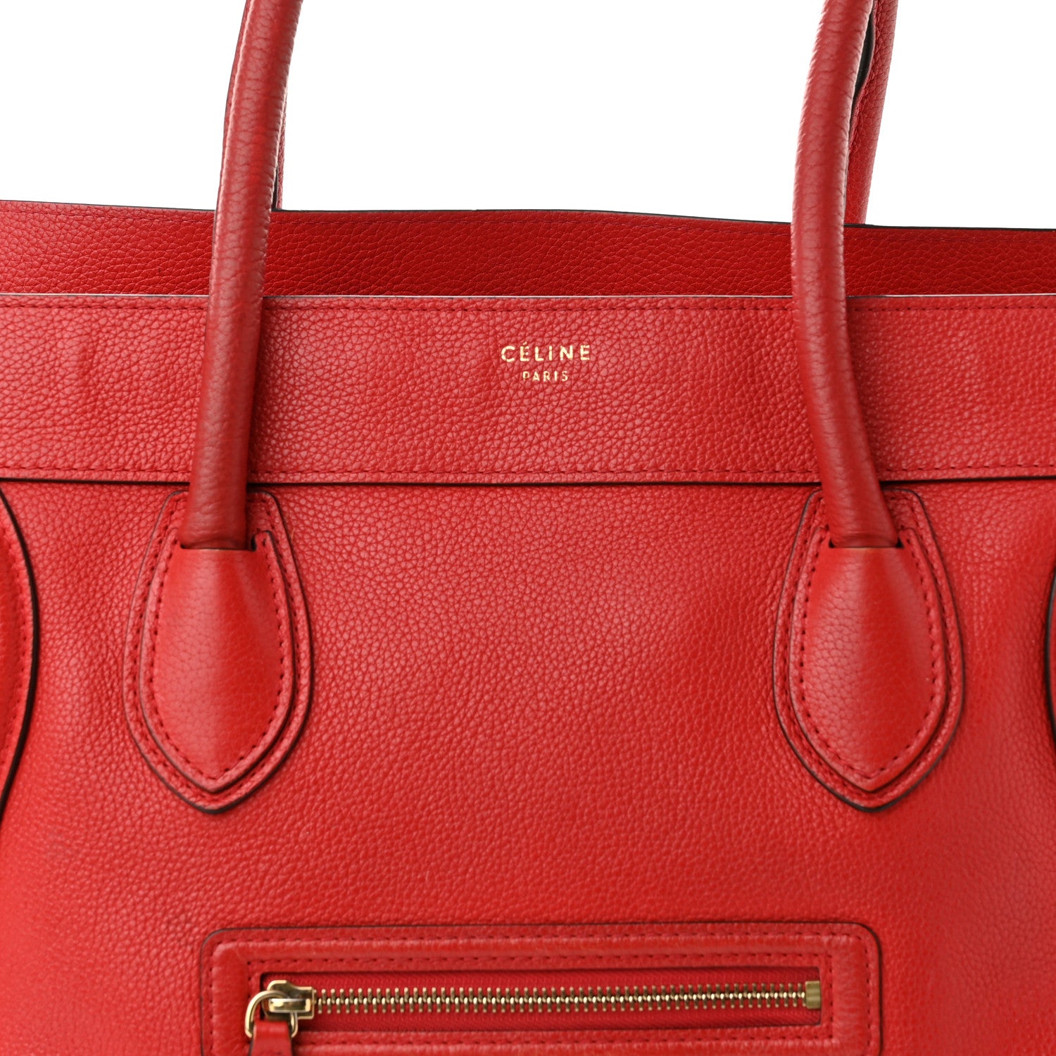 Celine Drummed Calfskin Shoulder Luggage Red 8 of 15