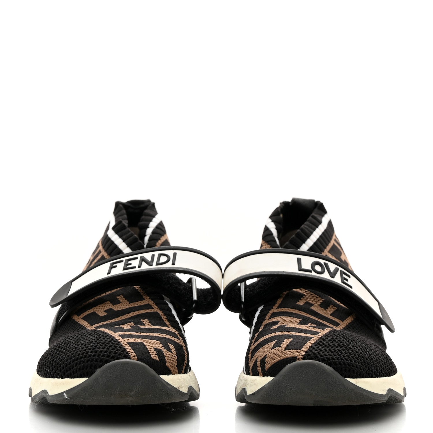 Fendi Stretch Yarn FF Stiff Band Rockoko Sneakers 36 Black White Tobacco 2 of 10