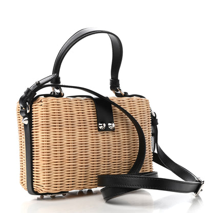 Prada Wicker Top Handle Shoulder Bag Naturale Black 2 of 4