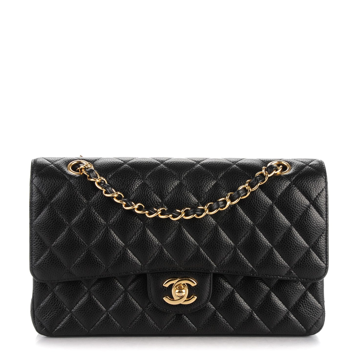 Caviar Quilted Medium Double Flap Black