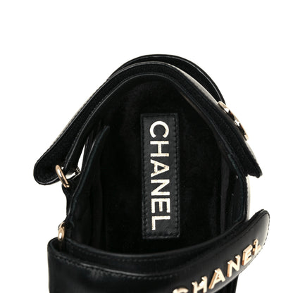 Chanel Shiny Calfskin Logo Platform Sandals 39 Black 15 of 22