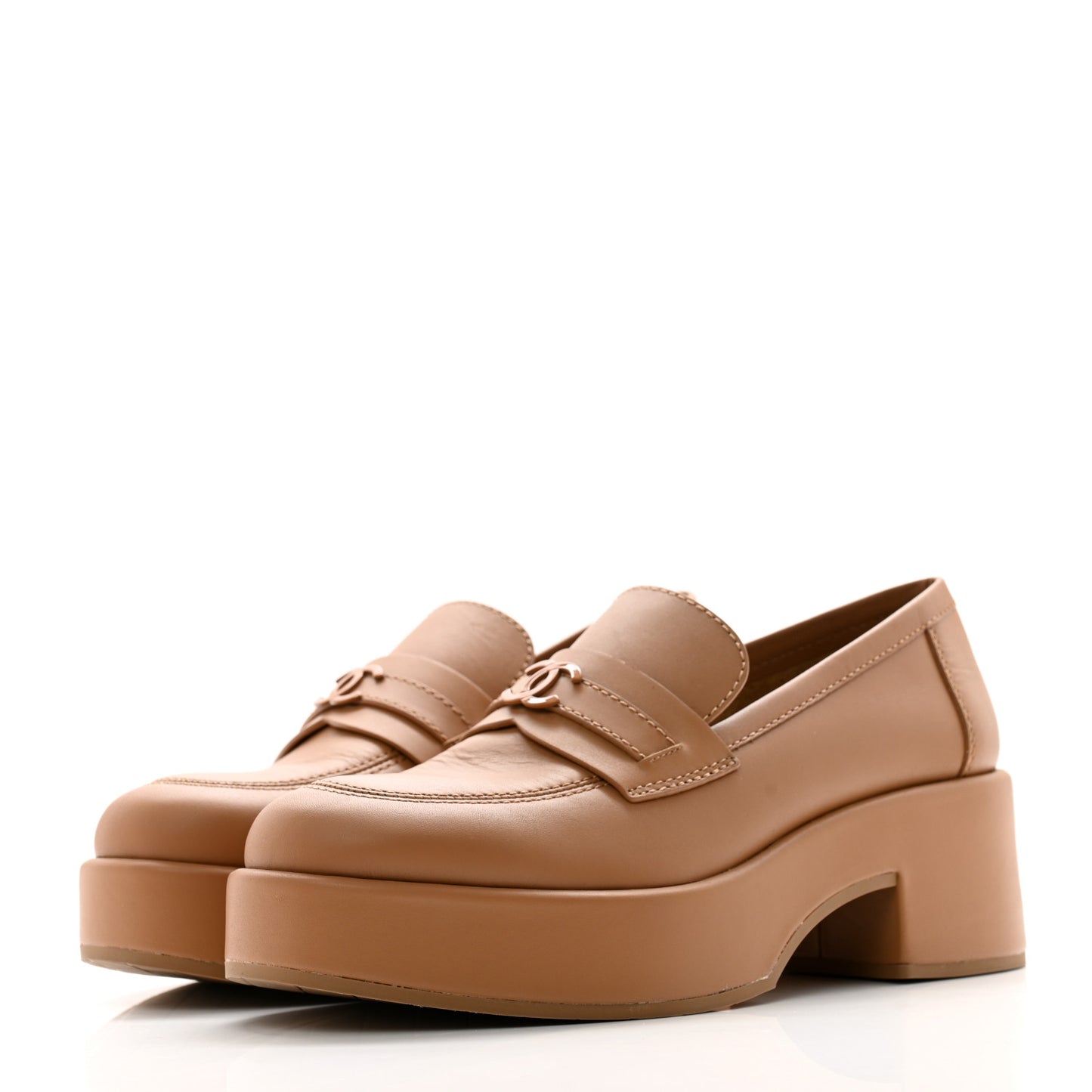 Calfskin CC Platform Loafers 39.5 Beige