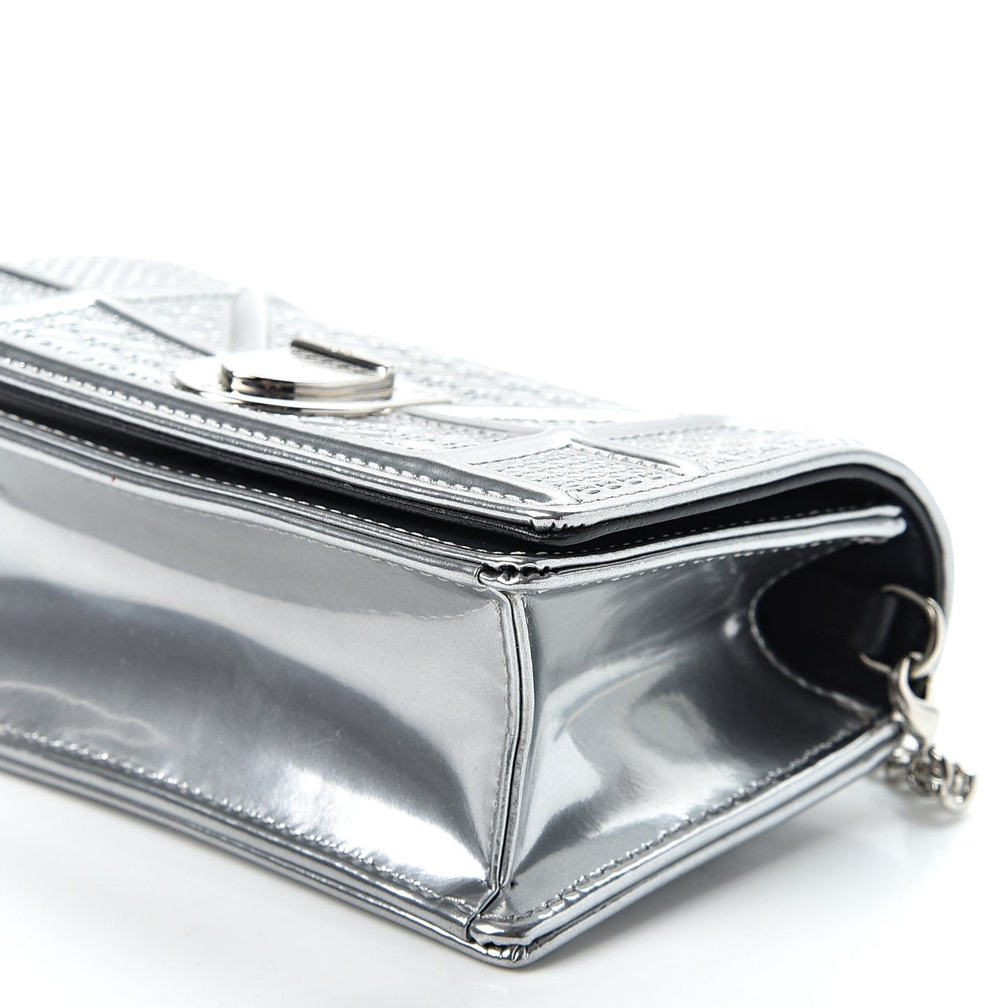 Metallic Patent Micro-Cannage Baby Diorama Flap Bag Silver
