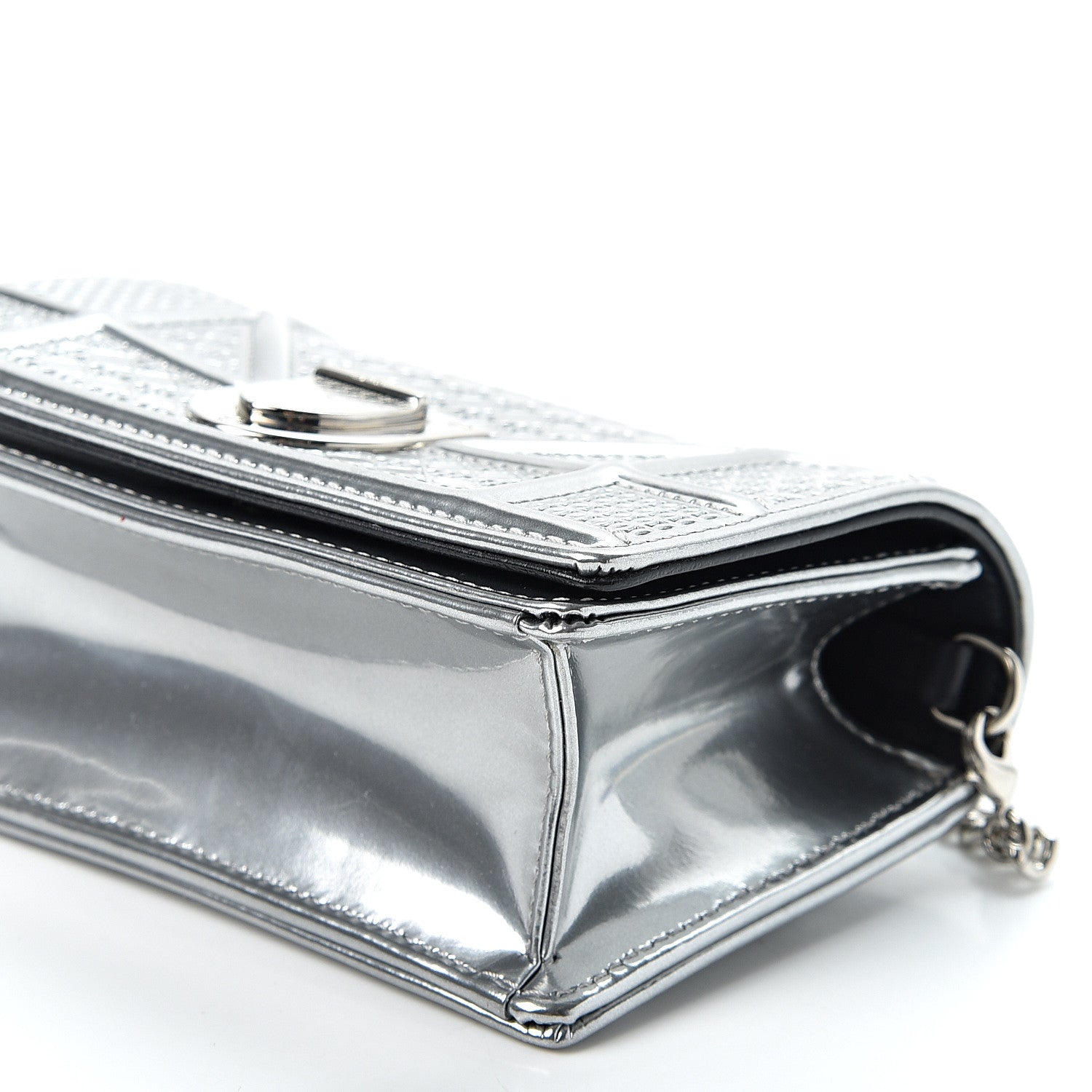 Christian Dior Metallic Patent Micro-Cannage Baby Diorama Flap Bag Silver 8 of 9