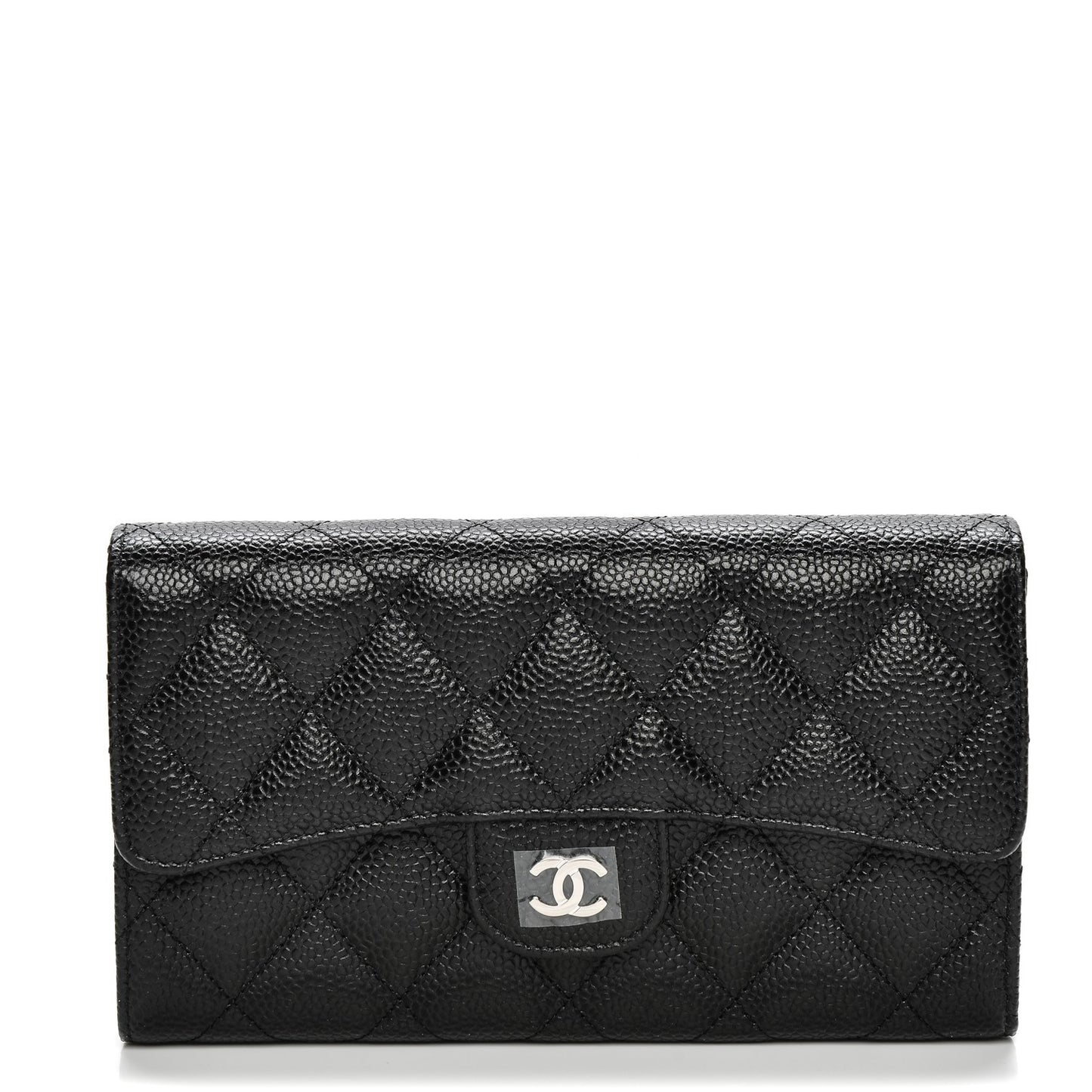 Caviar Quilted Large Flap Wallet Black