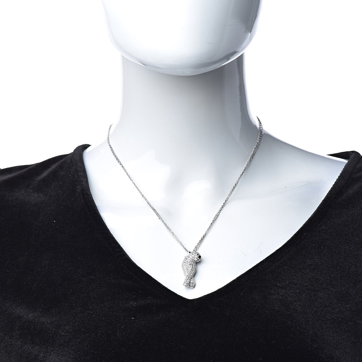 18K White Gold Diamond Onyx Emerald Panthere De Pendant Necklace