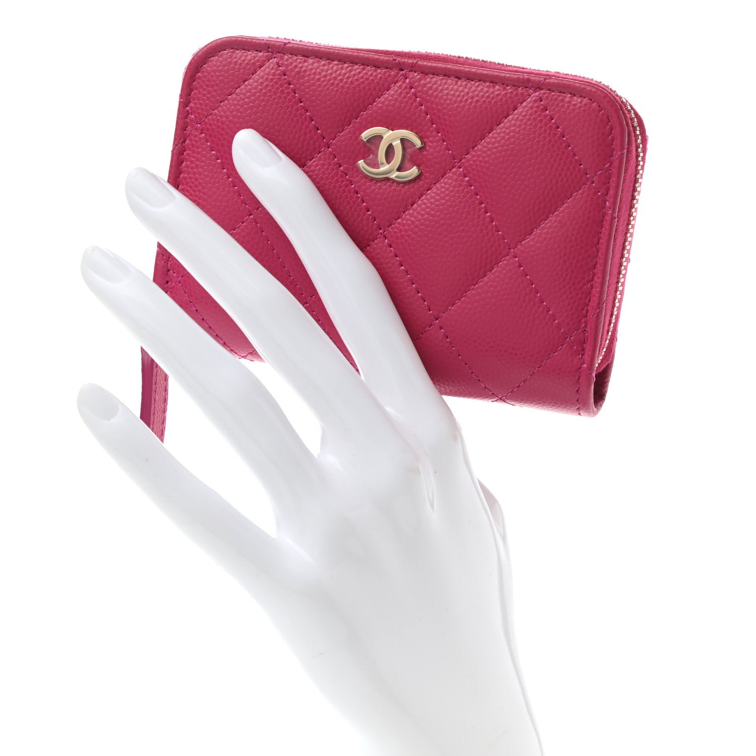 Chanel Caviar Quilted Zip Coin Purse Dark Pink 2 of 8