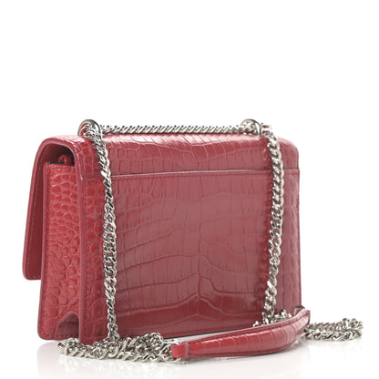 Saint Laurent Calfskin Crocodile Embossed Monogram Sunset Chain Wallet Rouge Eros 3 of 12