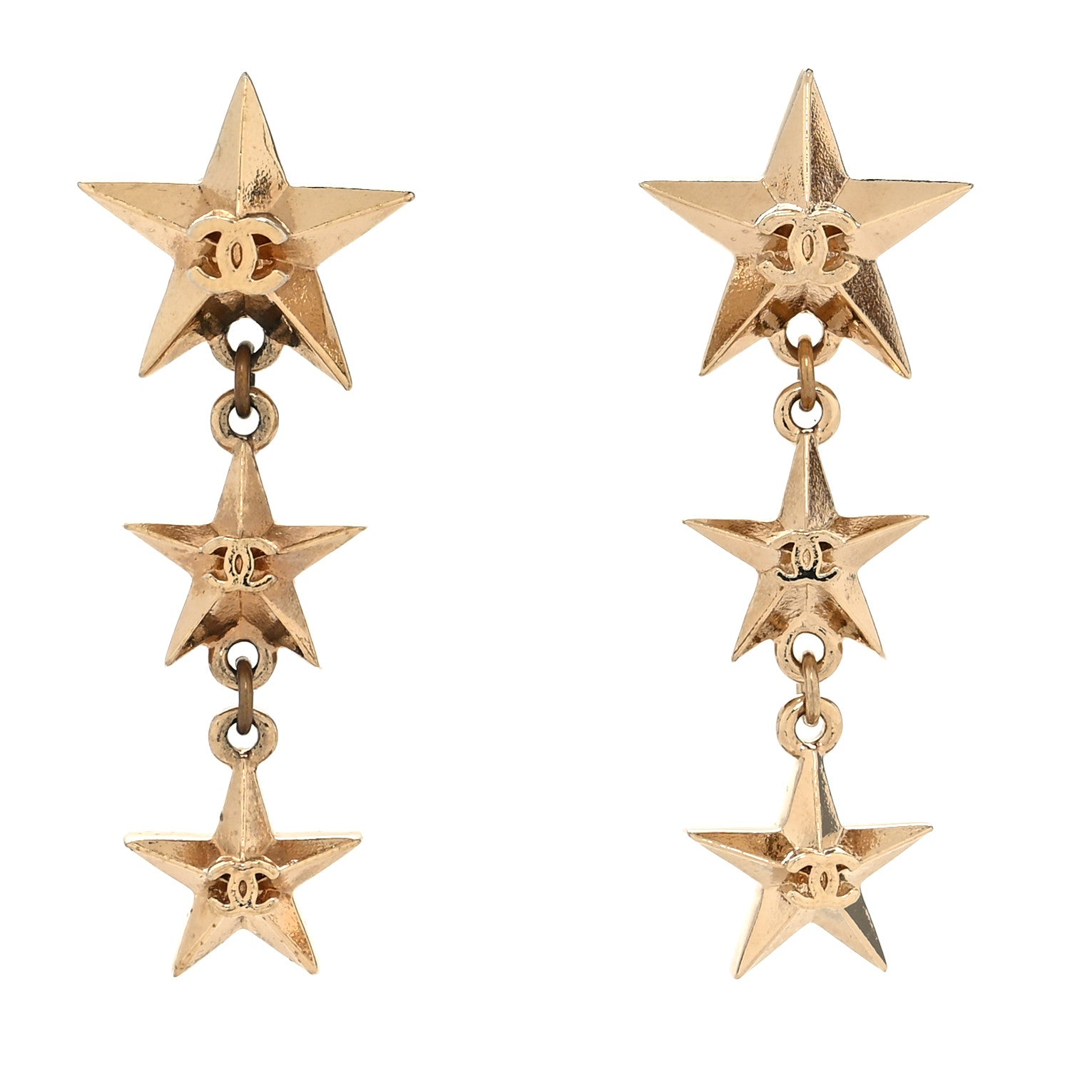 Chanel Metal CC Triple Star Drop Earrings Gold 1 of 4