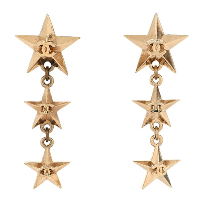 Chanel Metal CC Triple Star Drop Earrings Gold 1 of 4