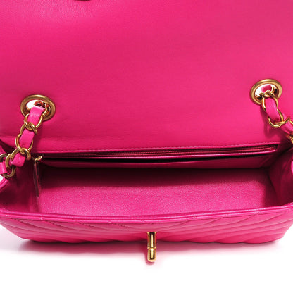 Chanel Lambskin Chevron Quilted Mini Rectangular Flap Dark Pink 9 of 9