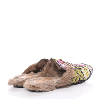 Gucci Jacquard Fur Floral Embroidered Womens Princetown Slippers 38.5 Black Multicolor 4 of 16