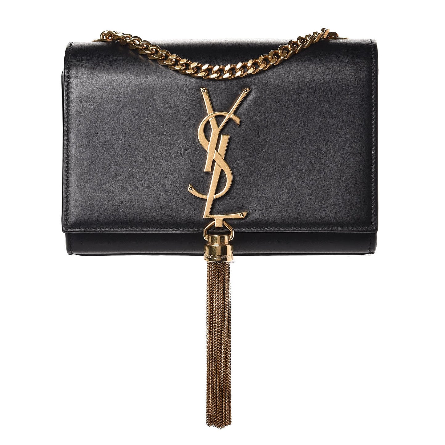 Calfskin Small Classic Monogram Kate Tassel Satchel Black