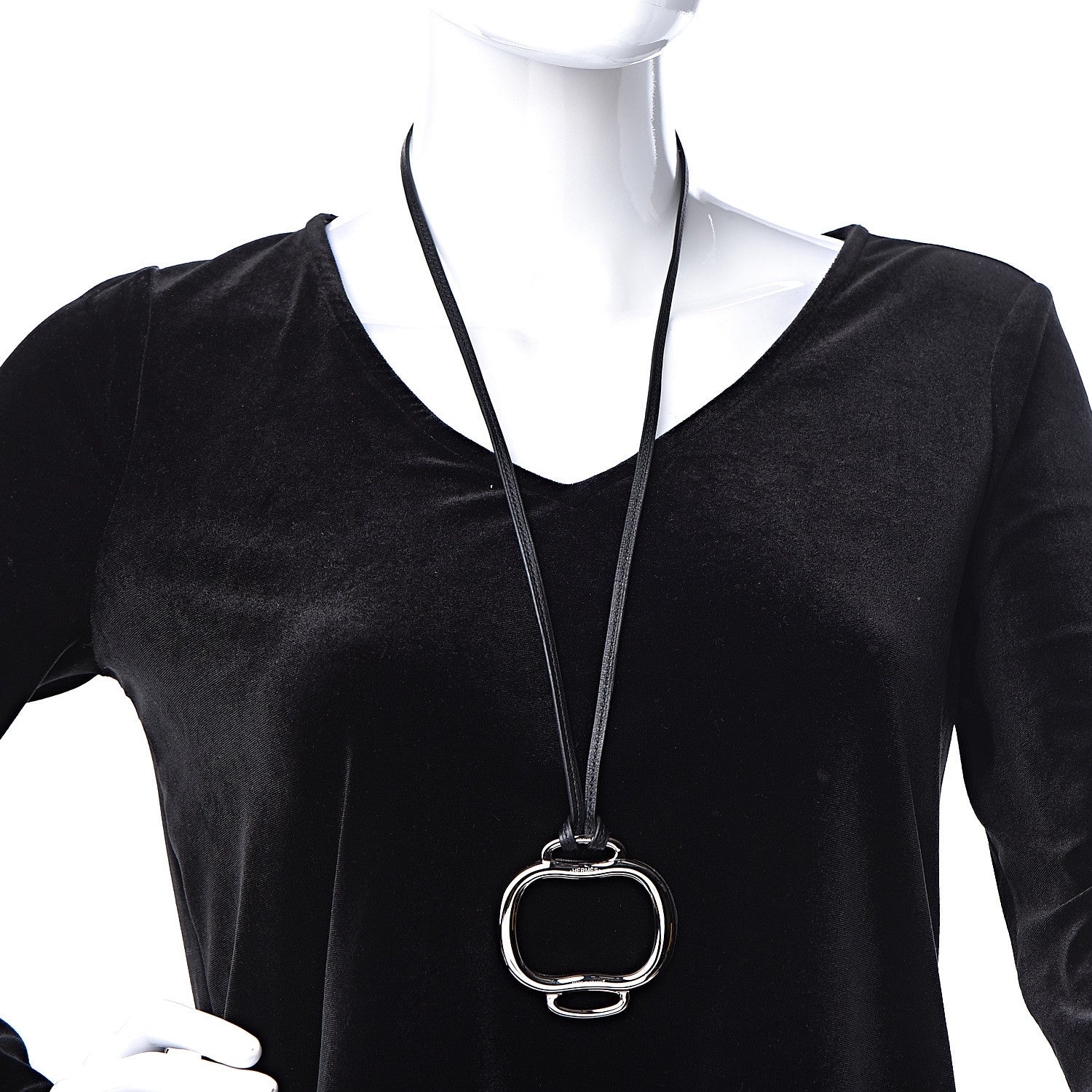 Hermes Swift Palladium Bouclerie Pendant Necklace Black 2 of 4