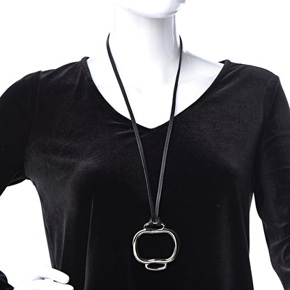 Hermes Swift Palladium Bouclerie Pendant Necklace Black 2 of 4