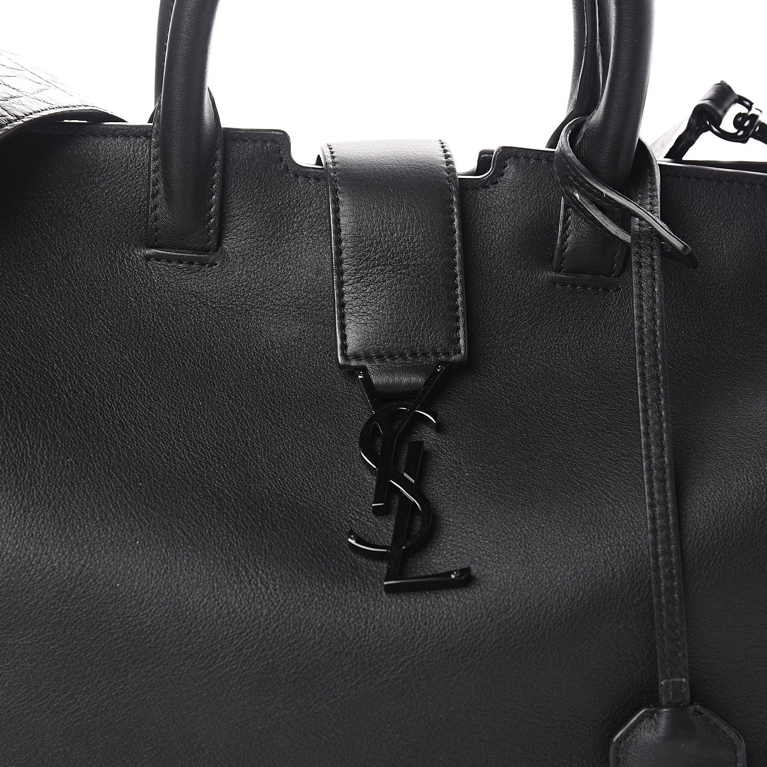 Saint Laurent Smooth Calfskin Crocodile Embossed Small Monogram Downtown Cabas Black 9 of 9