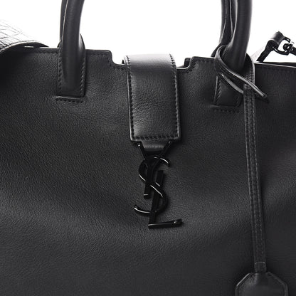 Saint Laurent Smooth Calfskin Crocodile Embossed Small Monogram Downtown Cabas Black 9 of 9