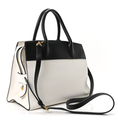 Prada Saffiano City Calfskin Medium Esplanade White Black 3 of 10