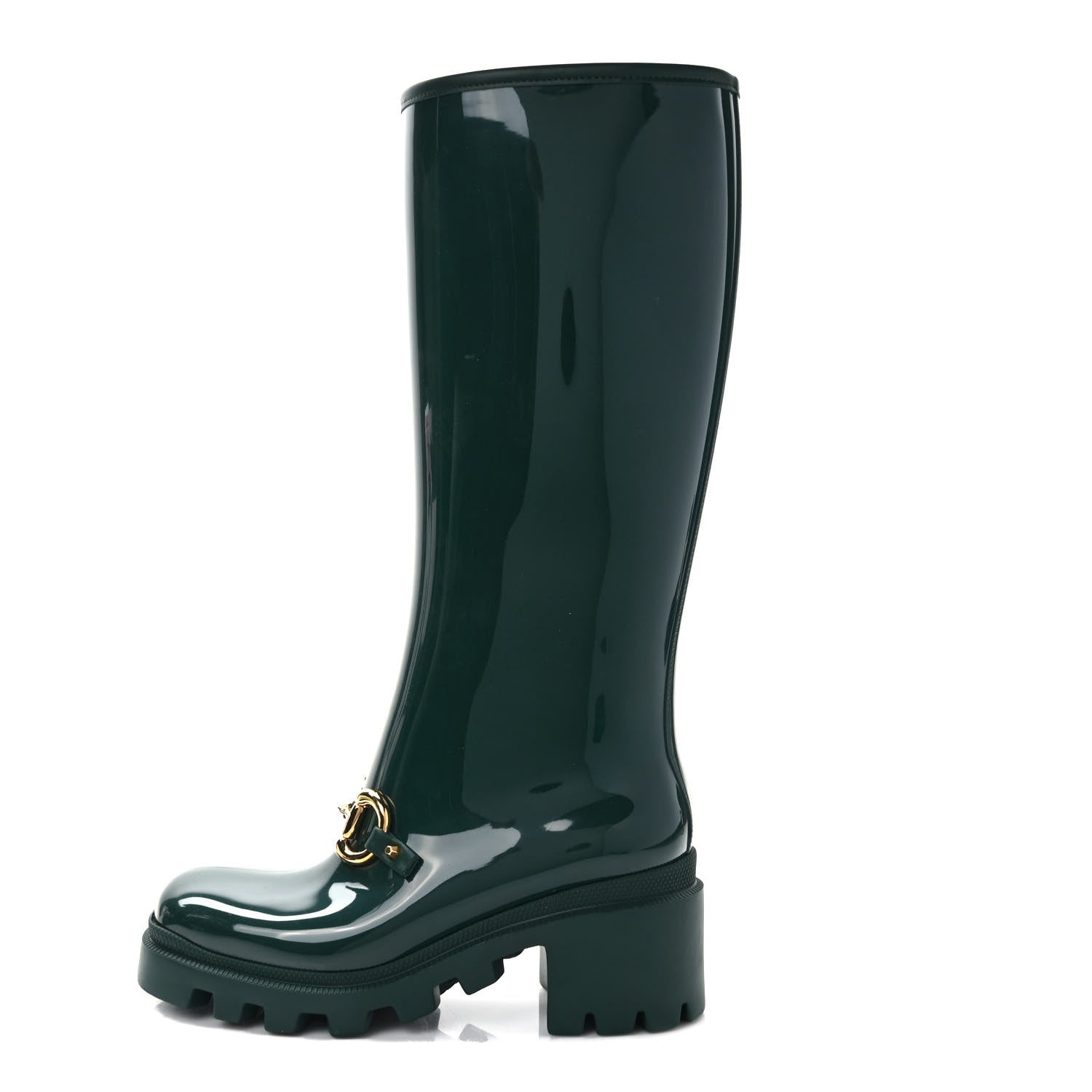 Gucci Rubber Horsebit Knee High Boots 36 Vintage Green 1 of 7