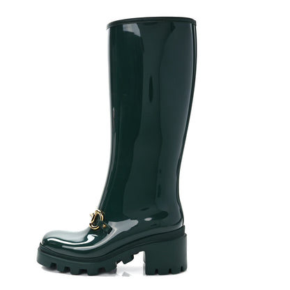 Gucci Rubber Horsebit Knee High Boots 36 Vintage Green 1 of 7
