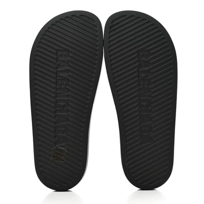 Balenciaga Rubber Womens Logo Pool Slide Sandals 39 Black White 5 of 6