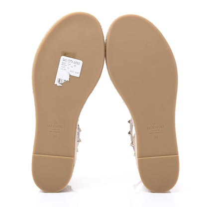 Valentino Garavani Grained Calfskin Rockstud Ankle Wrap Espadrille Flatform Sandals 39 Rose Quartz 5 of 9