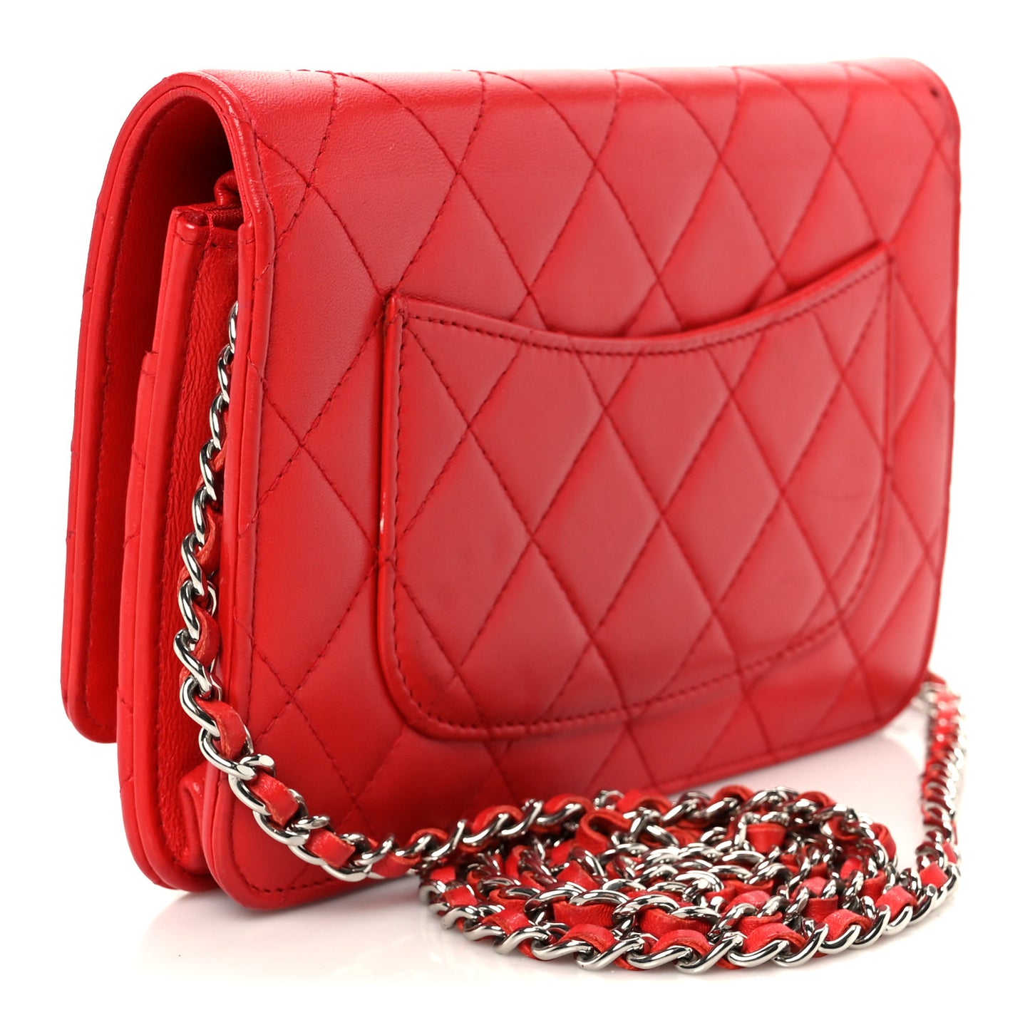 Lambskin Quilted Wallet On Chain WOC Red