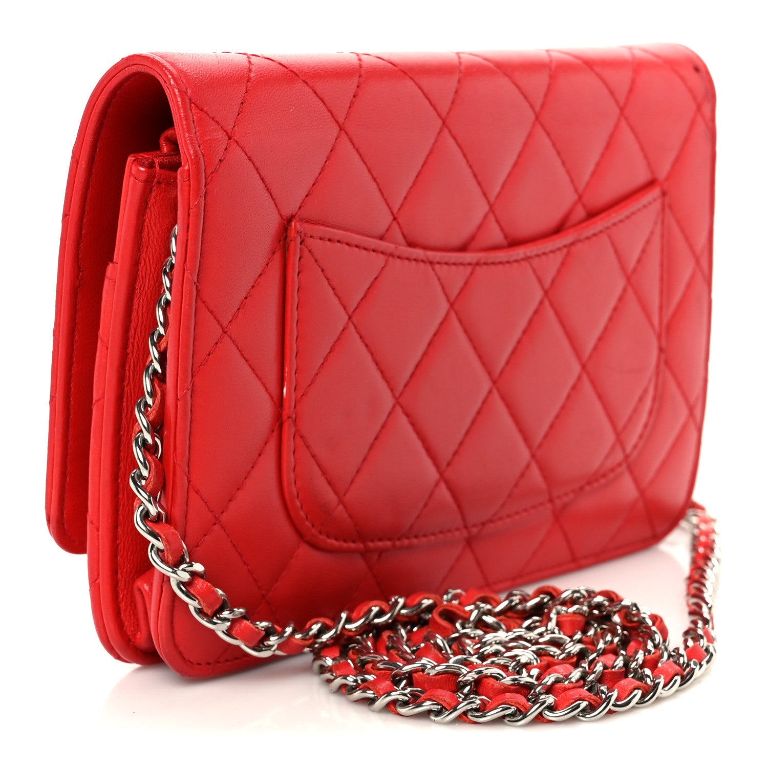 Chanel Lambskin Quilted Wallet On Chain WOC Red 3 of 12