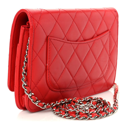 Chanel Lambskin Quilted Wallet On Chain WOC Red 3 of 12
