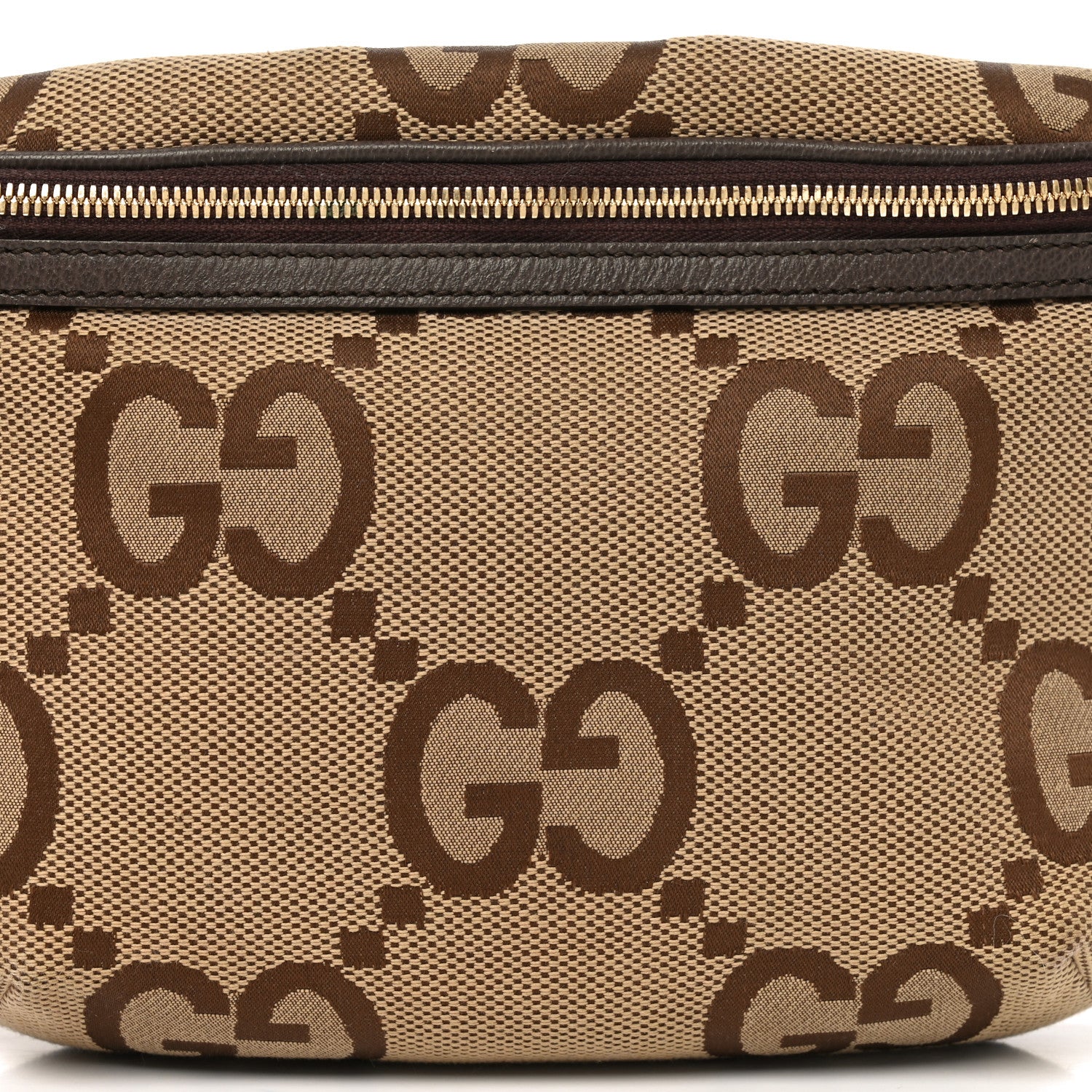 Gucci Monogram Jumbo GG Textured Dollar Calfskin Web Belt Bag Camel Ebony New Acero 8 of 10