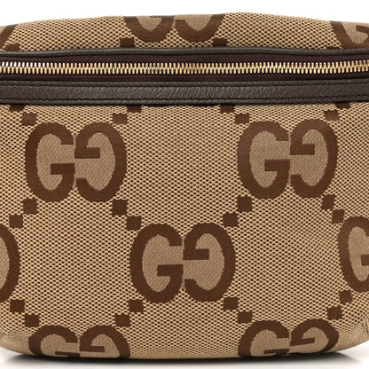 Gucci Monogram Jumbo GG Textured Dollar Calfskin Web Belt Bag Camel Ebony New Acero 8 of 10