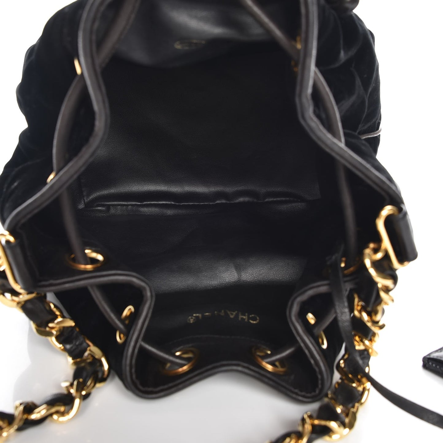 Velvet CC Drawstring Bucket Bag Black