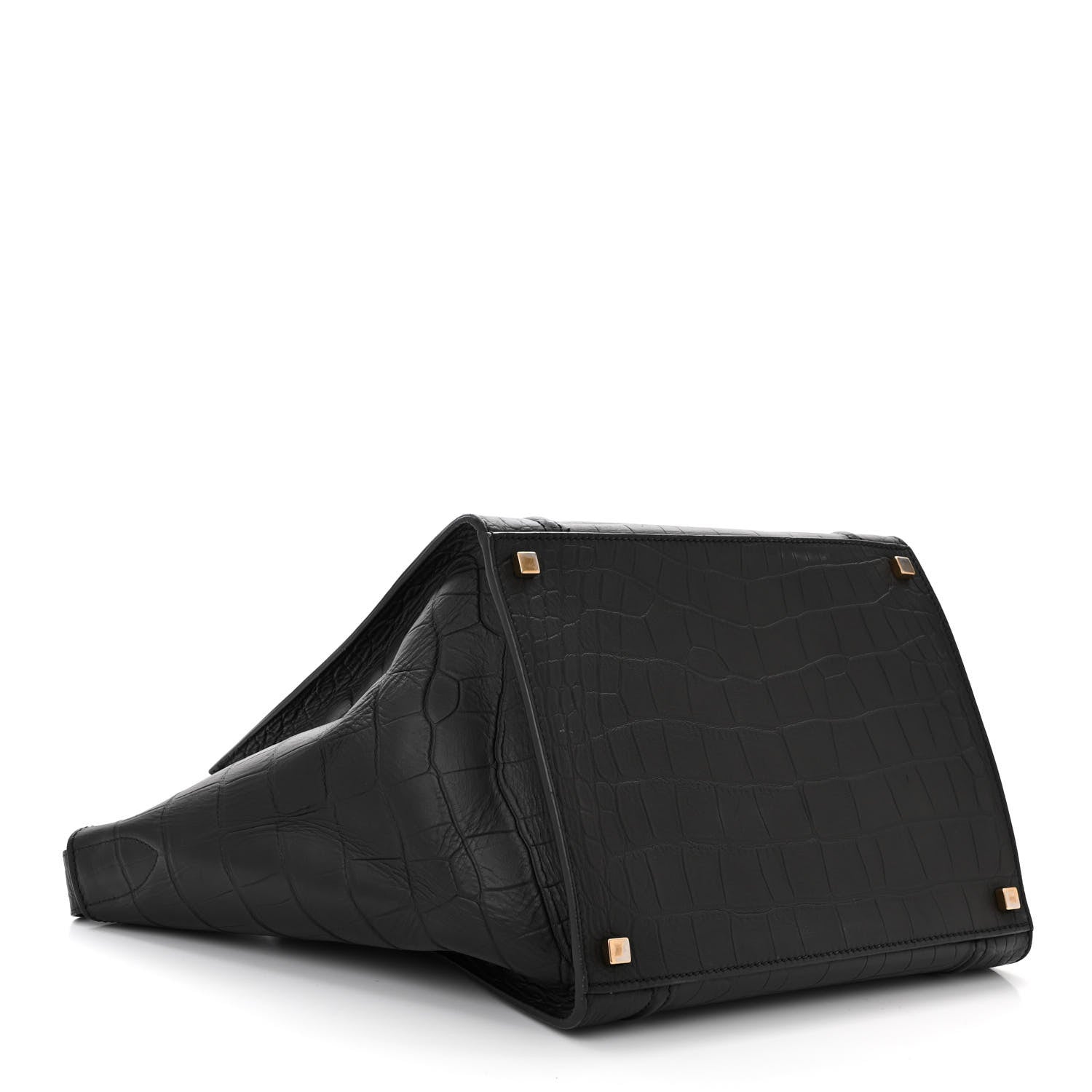 Celine Crocodile Embossed Calfskin Medium Phantom Luggage Black 4 of 10