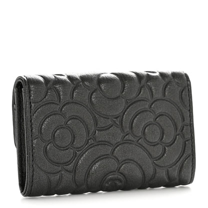 Chanel Goatskin Camellia Embossed Flap Card Holder Wallet Anthracite 3 of 9