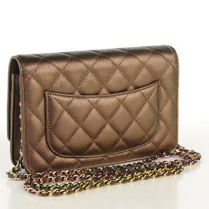 Chanel Iridescent Goatskin Quilted Wallet On Chain WOC Bronze 3 of 8