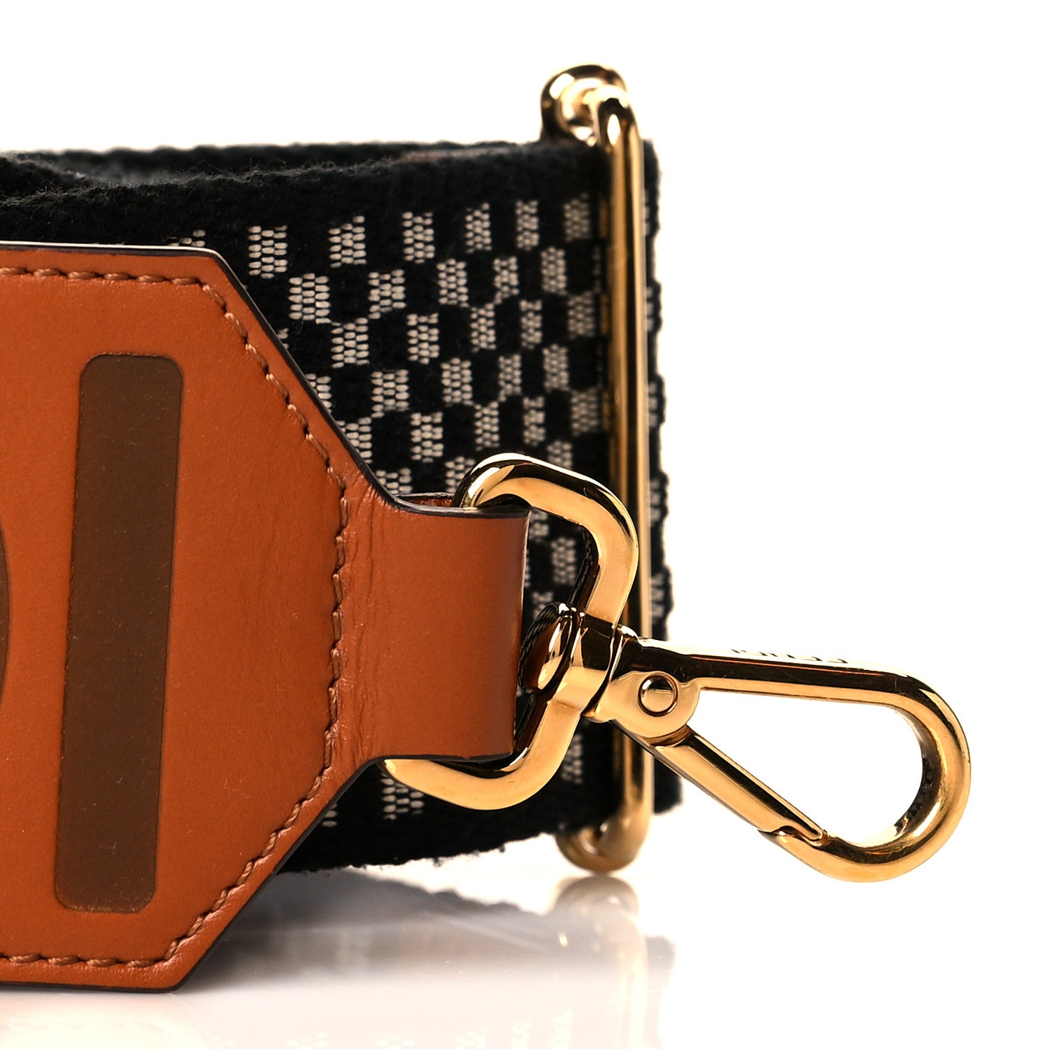 Fendi Ribbon Vitello King Logo Embossed Gingham Woven Adjustable Strap You Panna Black Cuoio 2 of 7