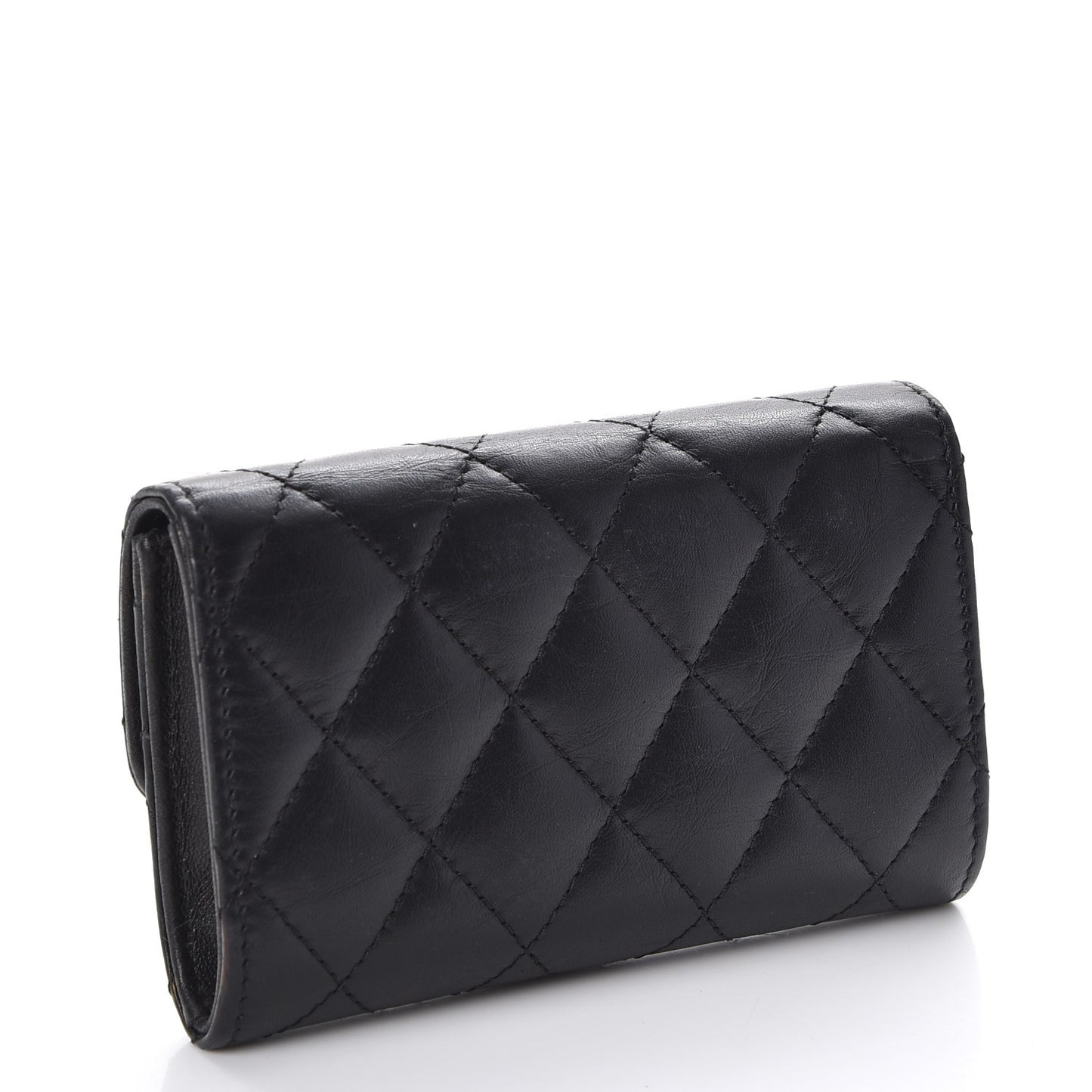 Aged Calfskin Quilted Reissue Flap Card Holder Black