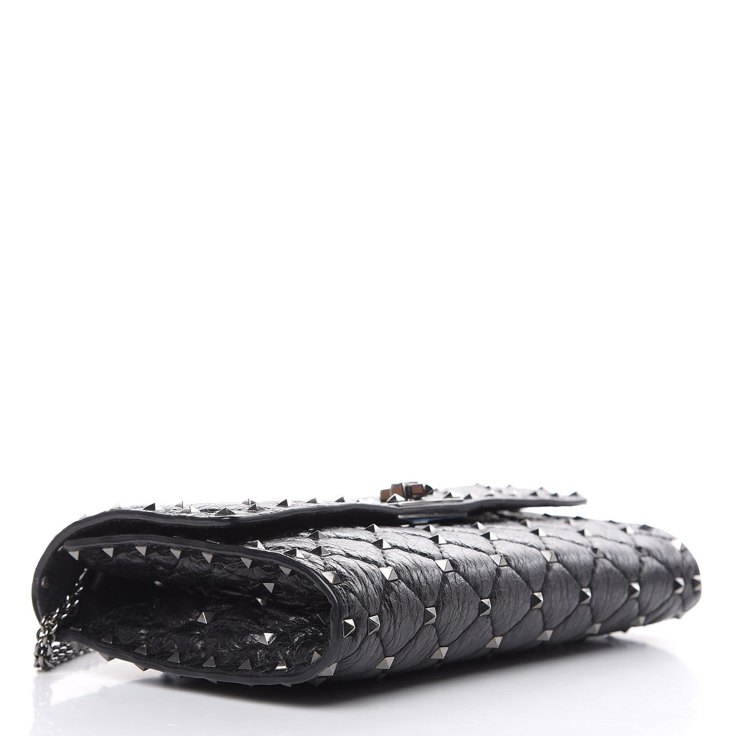 Craquele Nappa Rockstud Spike Wallet on Chain Black