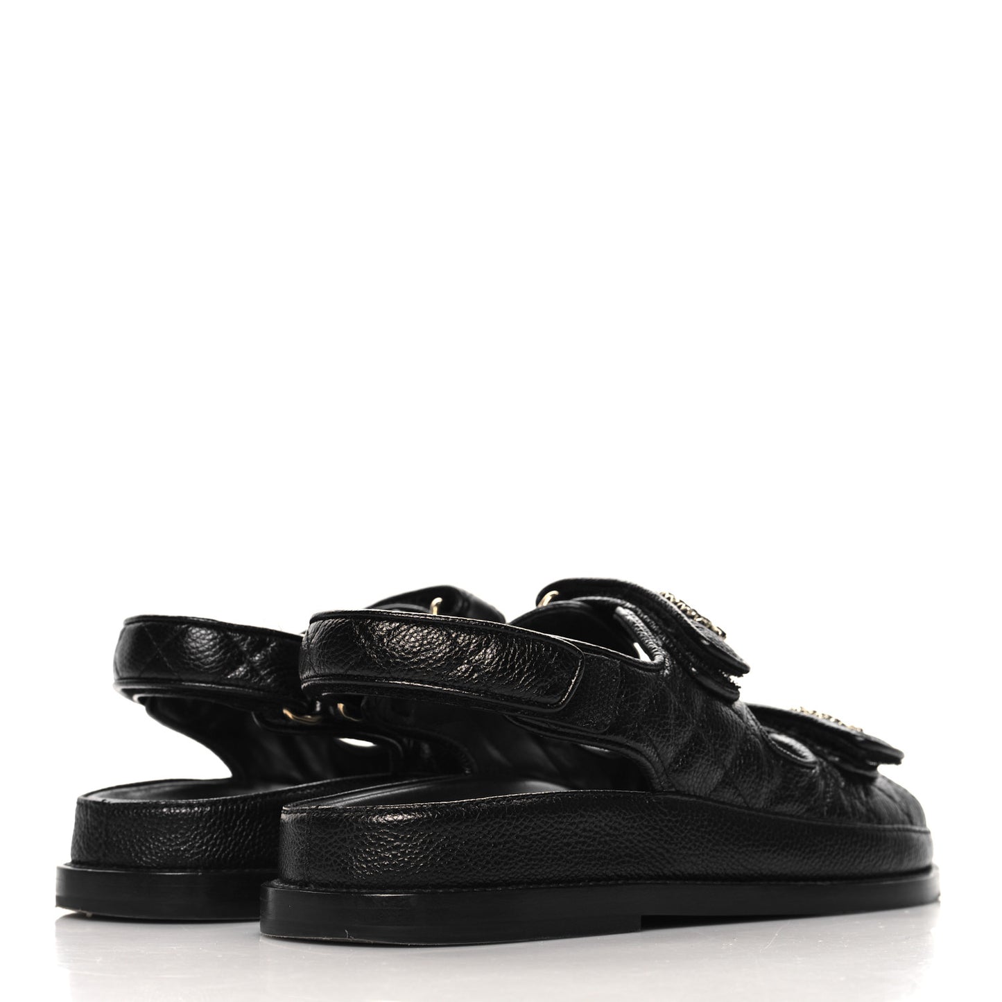 Grained Calfskin Velcro Dad Sandals 37 Black